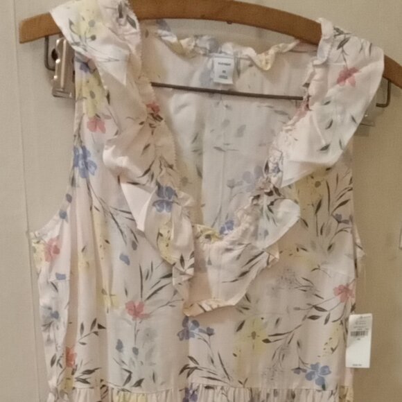 NWT Old Navy Sz XS soft pink floral ruffles around Neckline Midi/Maxi Dress - Picture 6 of 6